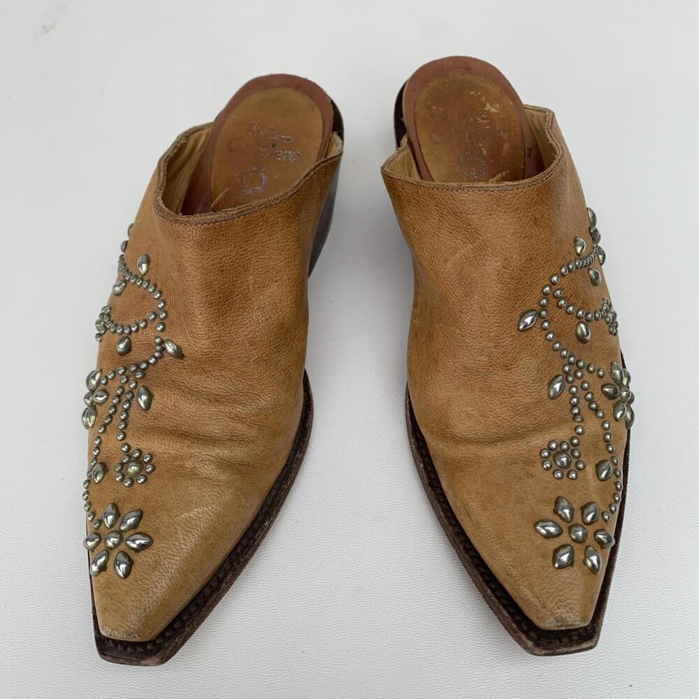Genuine Leather Slip On Clogs Embroidered Sz 6